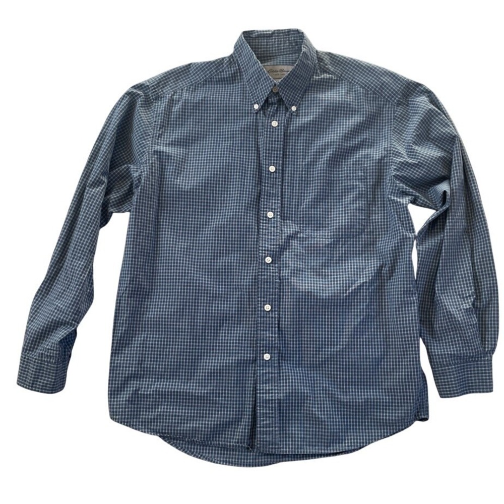 Eddie Bauer Mens Blue White Micro Grid Check Button Down Shirt Medium
